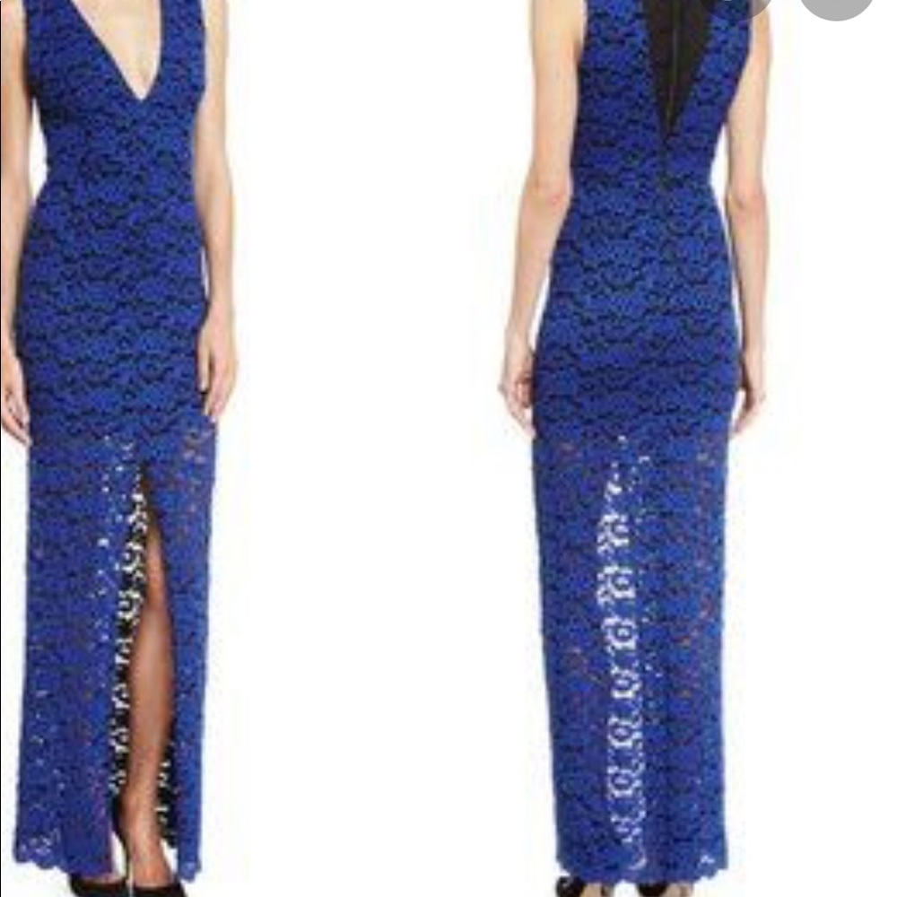 NWT A+O Cobalt Full Length Dress Kahlo V-Neck Dress Sz 4 Plunging v-neck, slit